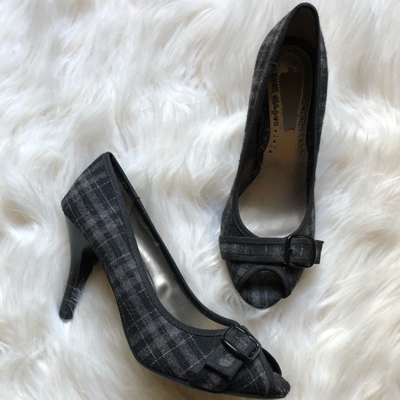 Apt. 9 Shoes - Apt 9 Plaid Peep Toe Heels With buckle Detail